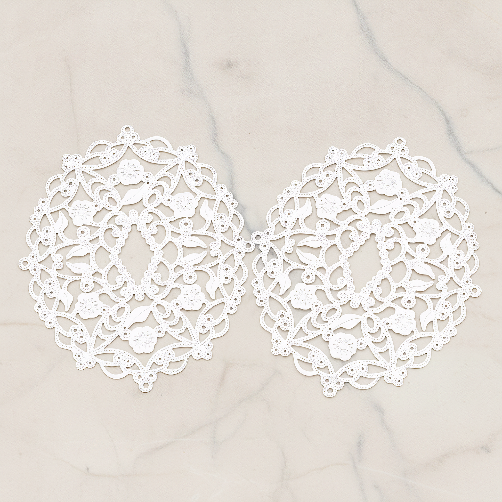 Vinyl Floral Filigree Floral Pendant, 2 Pc on warm marble background (PD.233)