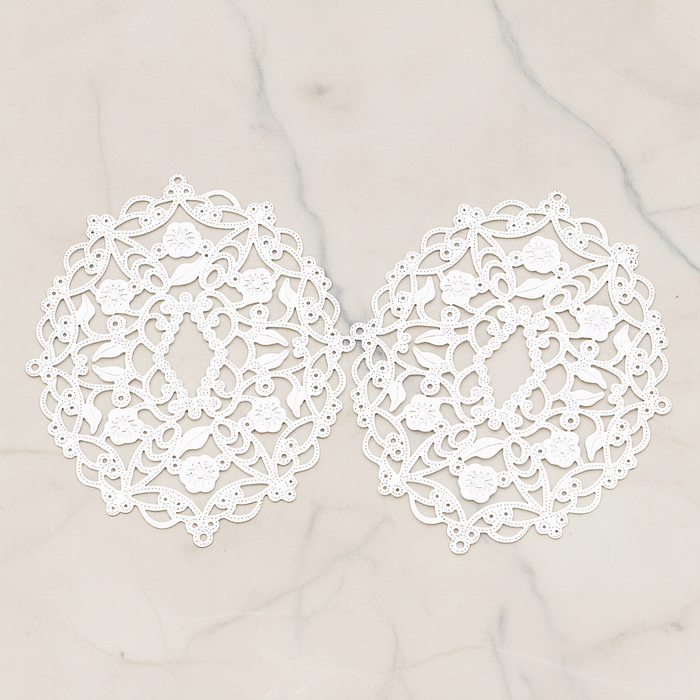 Vinyl Floral Filigree Floral Pendant, 2 Pc on warm marble background (PD.233)