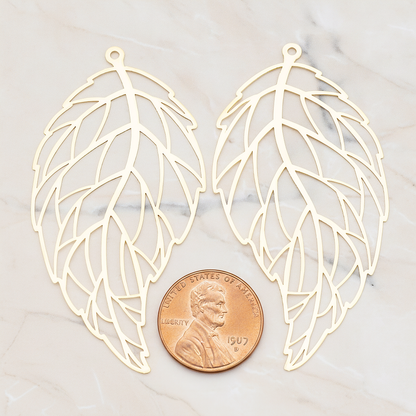 Filigree Vein Leaf Pendant, 2 Pc on warm marble background (PD.235)