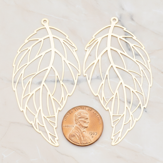 Filigree Vein Leaf Pendant, 2 Pc on warm marble background (PD.235)