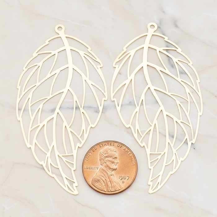 Filigree Vein Leaf Pendant, 2 Pc on warm marble background (PD.235)