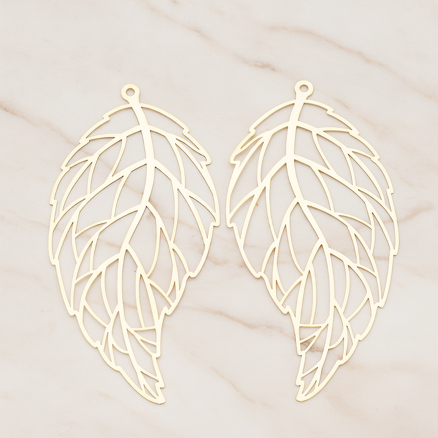 Filigree Vein Leaf Pendant, 2 Pc on warm marble background (PD.235)