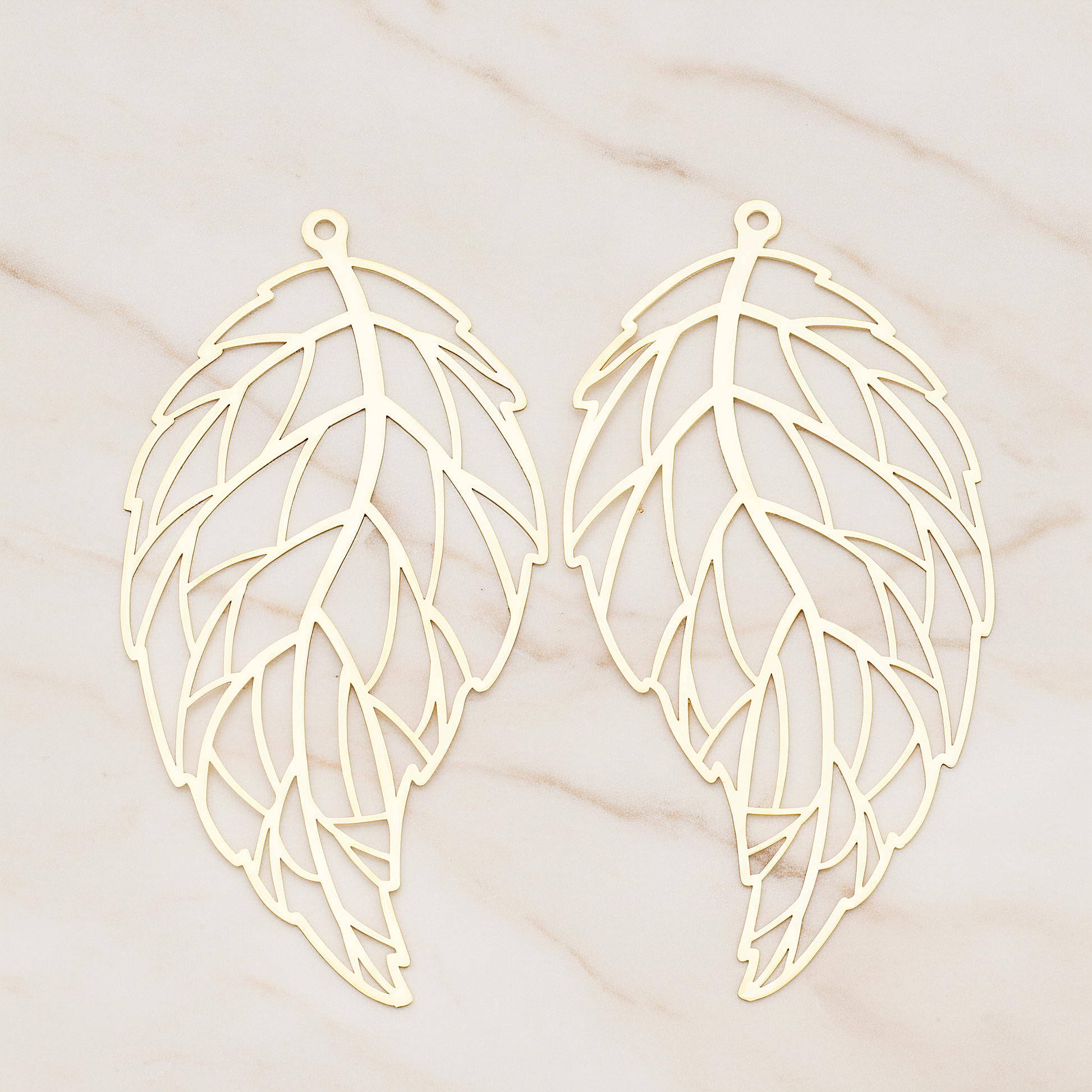 Filigree Vein Leaf Pendant, 2 Pc on warm marble background (PD.235)