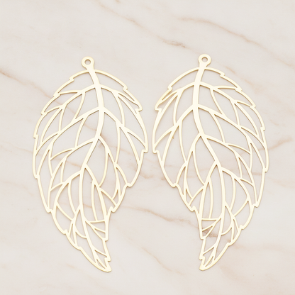 Filigree Vein Leaf Pendant, 2 Pc on warm marble background (PD.235)