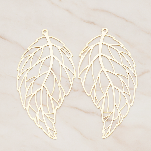 Filigree Vein Leaf Pendant, 2 Pc on warm marble background (PD.235)