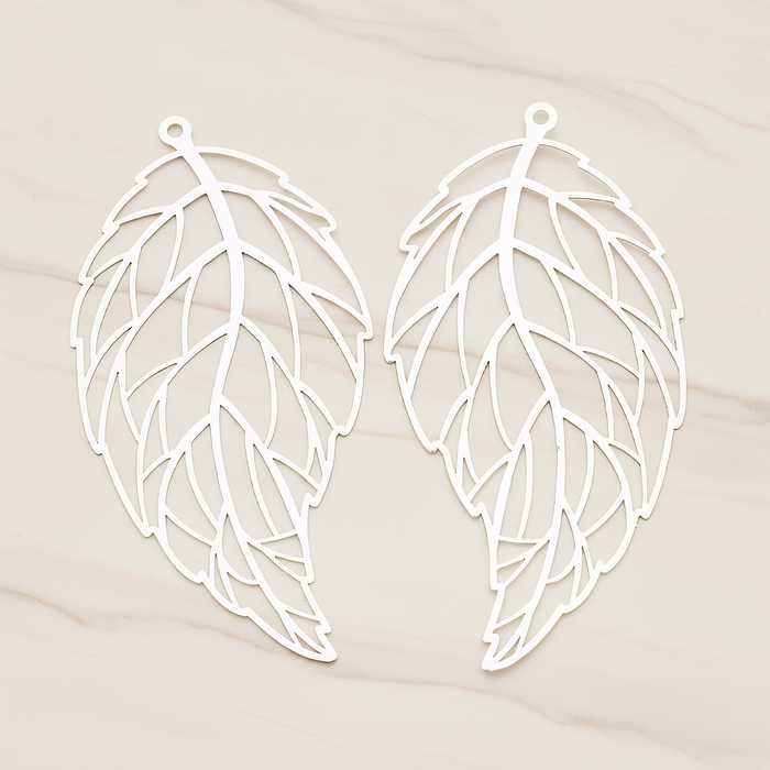 Filigree Vein Leaf Pendant, 2 Pc on warm marble background (PD.235)