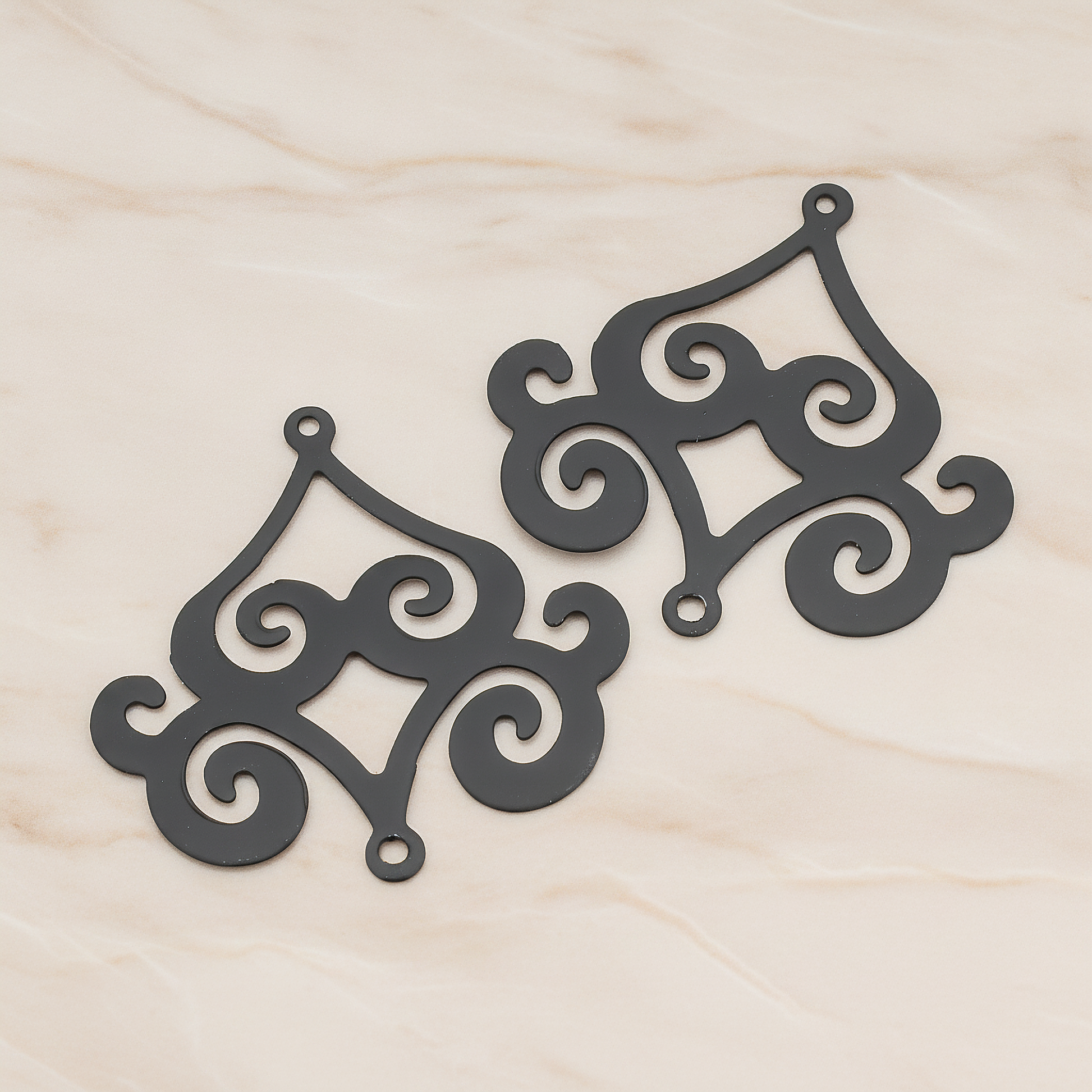 Filigree Chandelier Connector and Pendant, 2 Pc on warm marble background (PD.240)