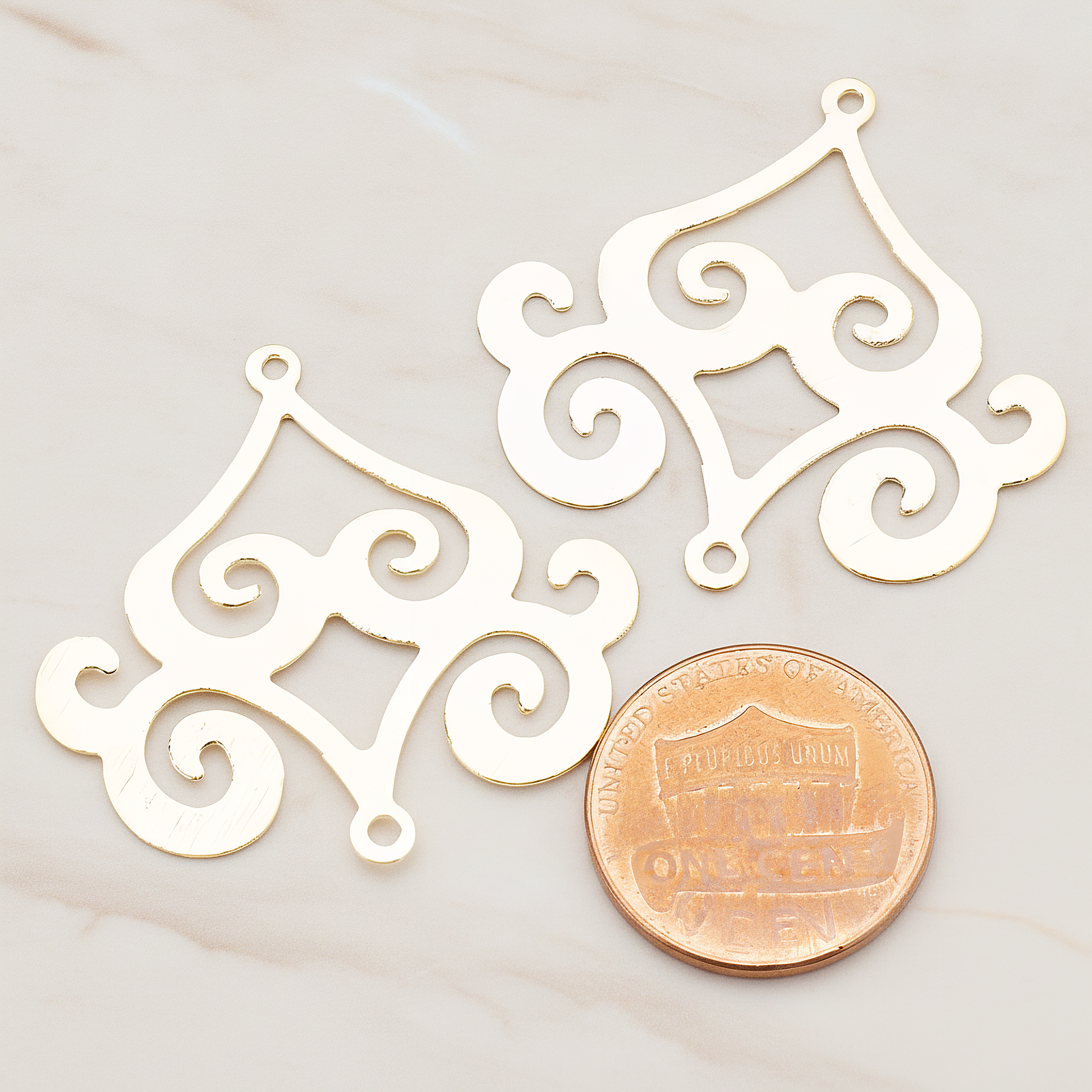 Filigree Chandelier Connector and Pendant, 2 Pc on warm marble background (PD.240)