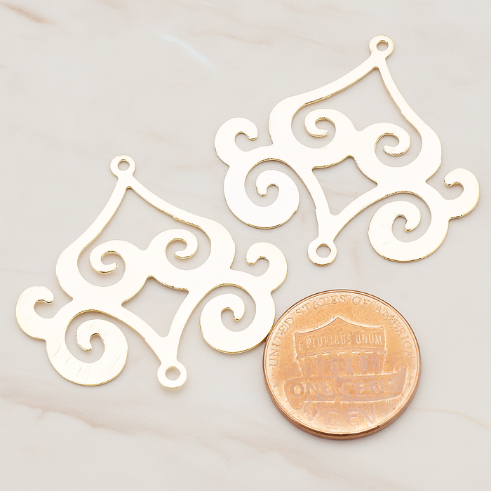 Filigree Chandelier Connector and Pendant, 2 Pc on warm marble background (PD.240)