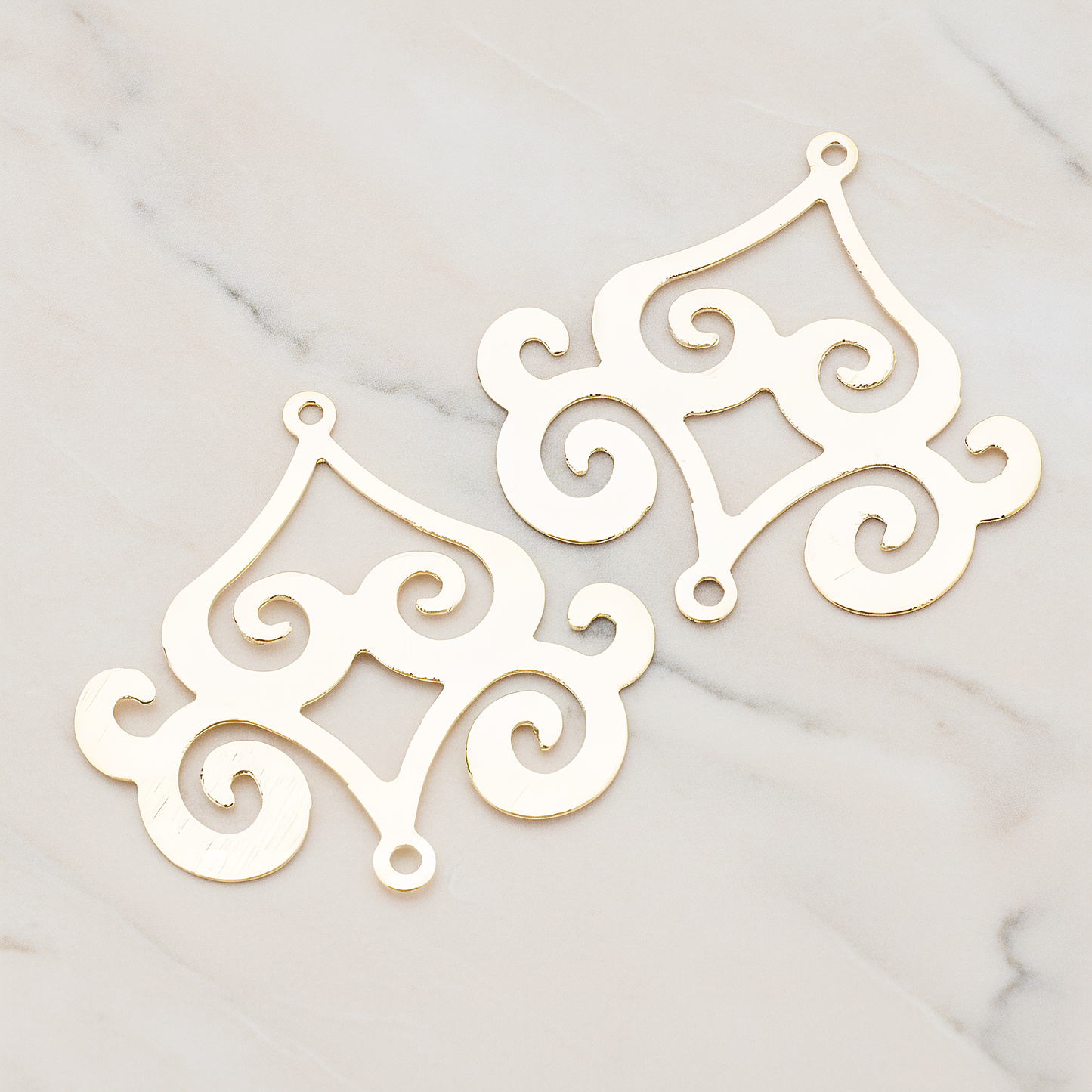 Filigree Chandelier Connector and Pendant, 2 Pc on warm marble background (PD.240)