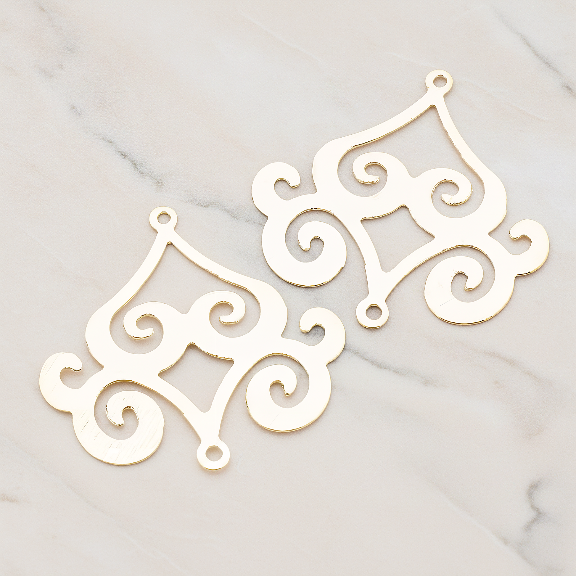 Filigree Chandelier Connector and Pendant, 2 Pc on warm marble background (PD.240)