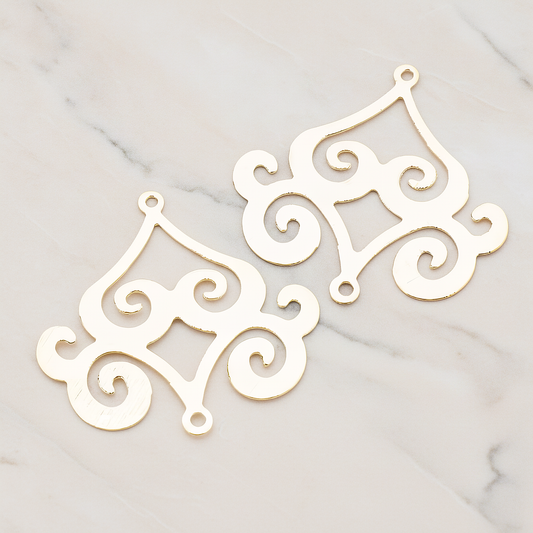 Filigree Chandelier Connector and Pendant, 2 Pc on warm marble background (PD.240)