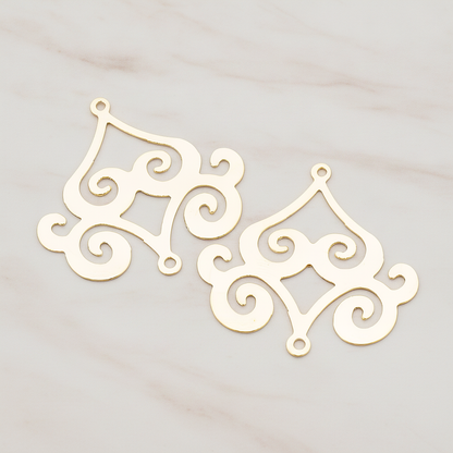 Filigree Chandelier Connector and Pendant, 2 Pc on warm marble background (PD.240)