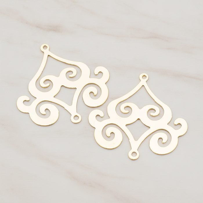 Filigree Chandelier Connector and Pendant, 2 Pc on warm marble background (PD.240)