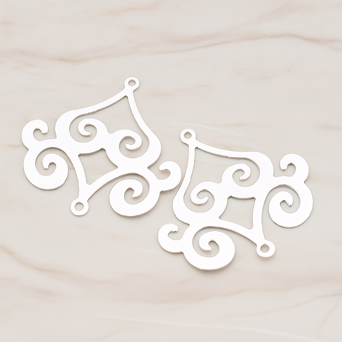 Filigree Chandelier Connector and Pendant, 2 Pc on warm marble background (PD.240)