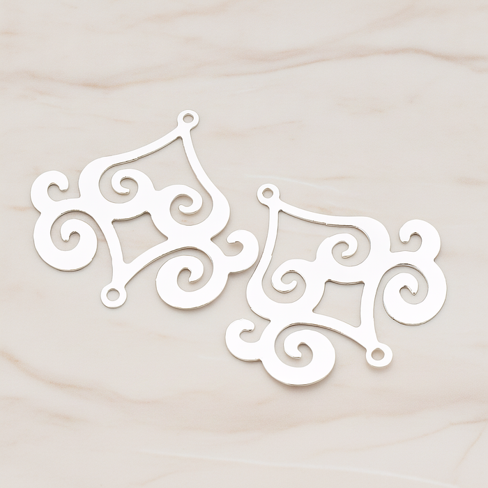 Filigree Chandelier Connector and Pendant, 2 Pc on warm marble background (PD.240)
