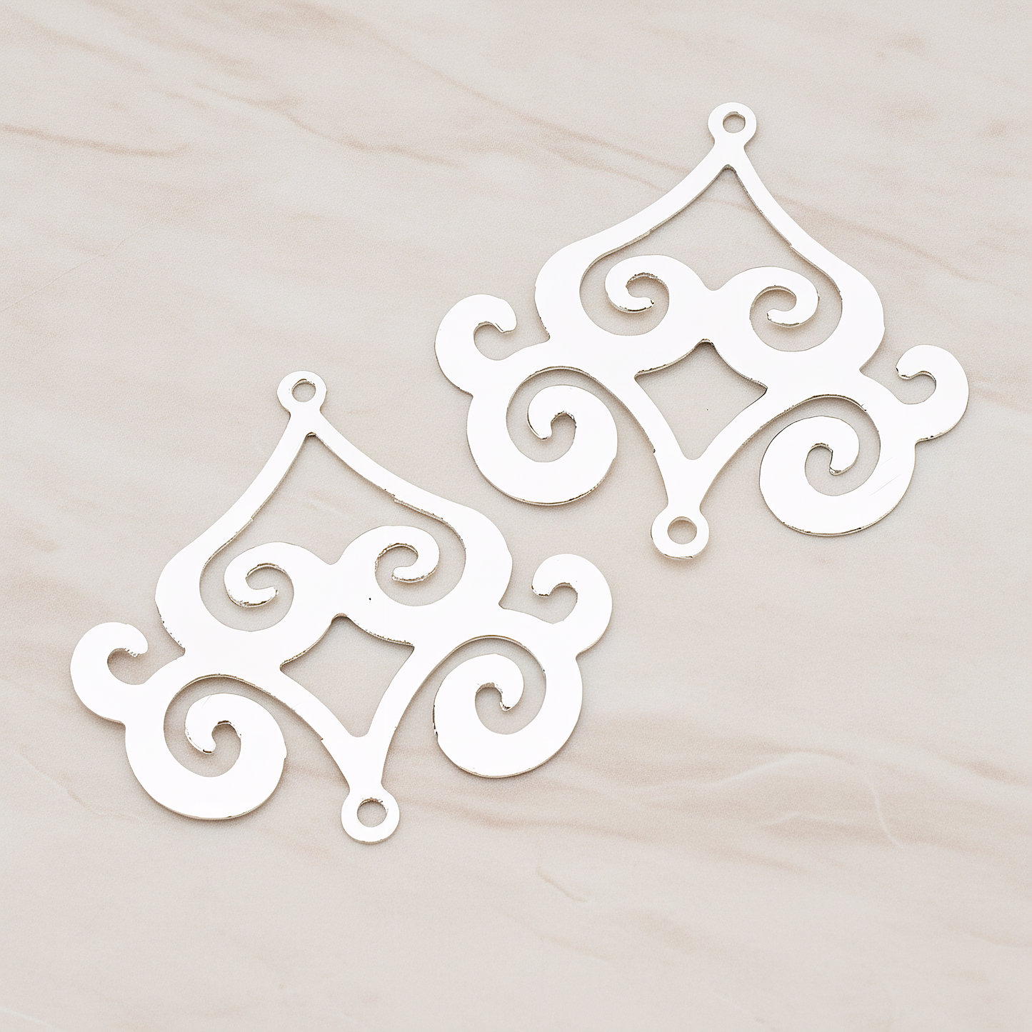Filigree Chandelier Connector and Pendant, 2 Pc on warm marble background (PD.240)