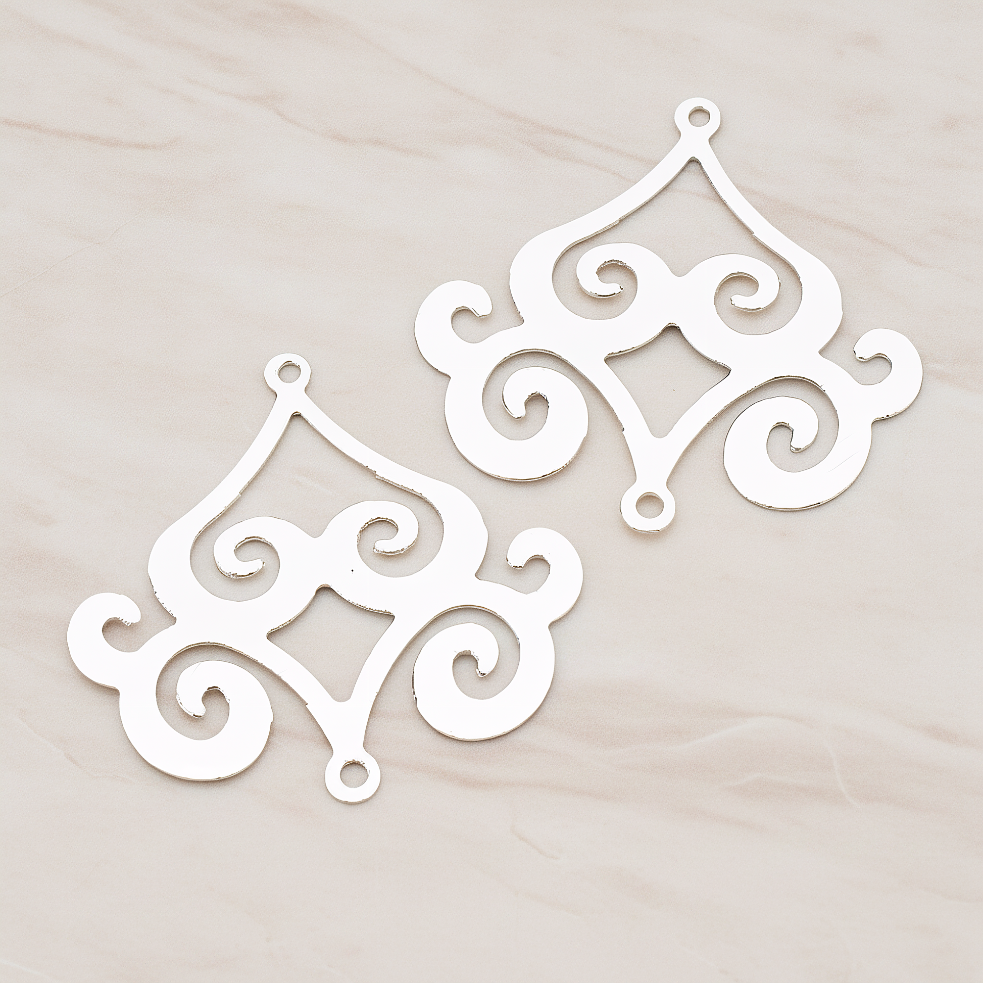 Filigree Chandelier Connector and Pendant, 2 Pc on warm marble background (PD.240)