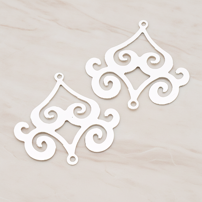 Filigree Chandelier Connector and Pendant, 2 Pc on warm marble background (PD.240)
