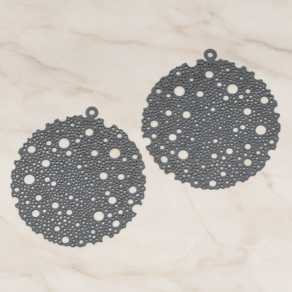 Filigree Round Dotted Moon Pendant, 2 Pc on warm marble background (PD.245)