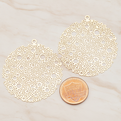 Filigree Round Dotted Moon Pendant, 2 Pc on warm marble background (PD.245)