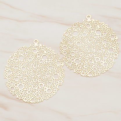 Filigree Round Dotted Moon Pendant, 2 Pc on warm marble background (PD.245)