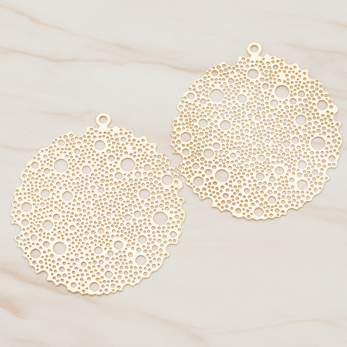 Filigree Round Dotted Moon Pendant, 2 Pc on warm marble background (PD.245)