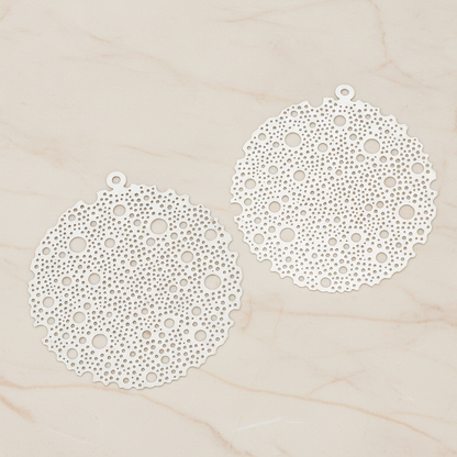 Filigree Round Dotted Moon Pendant, 2 Pc on warm marble background (PD.245)