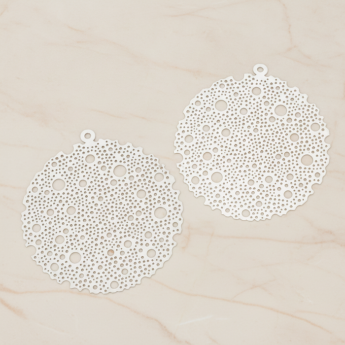 Filigree Round Dotted Moon Pendant, 2 Pc on warm marble background (PD.245)