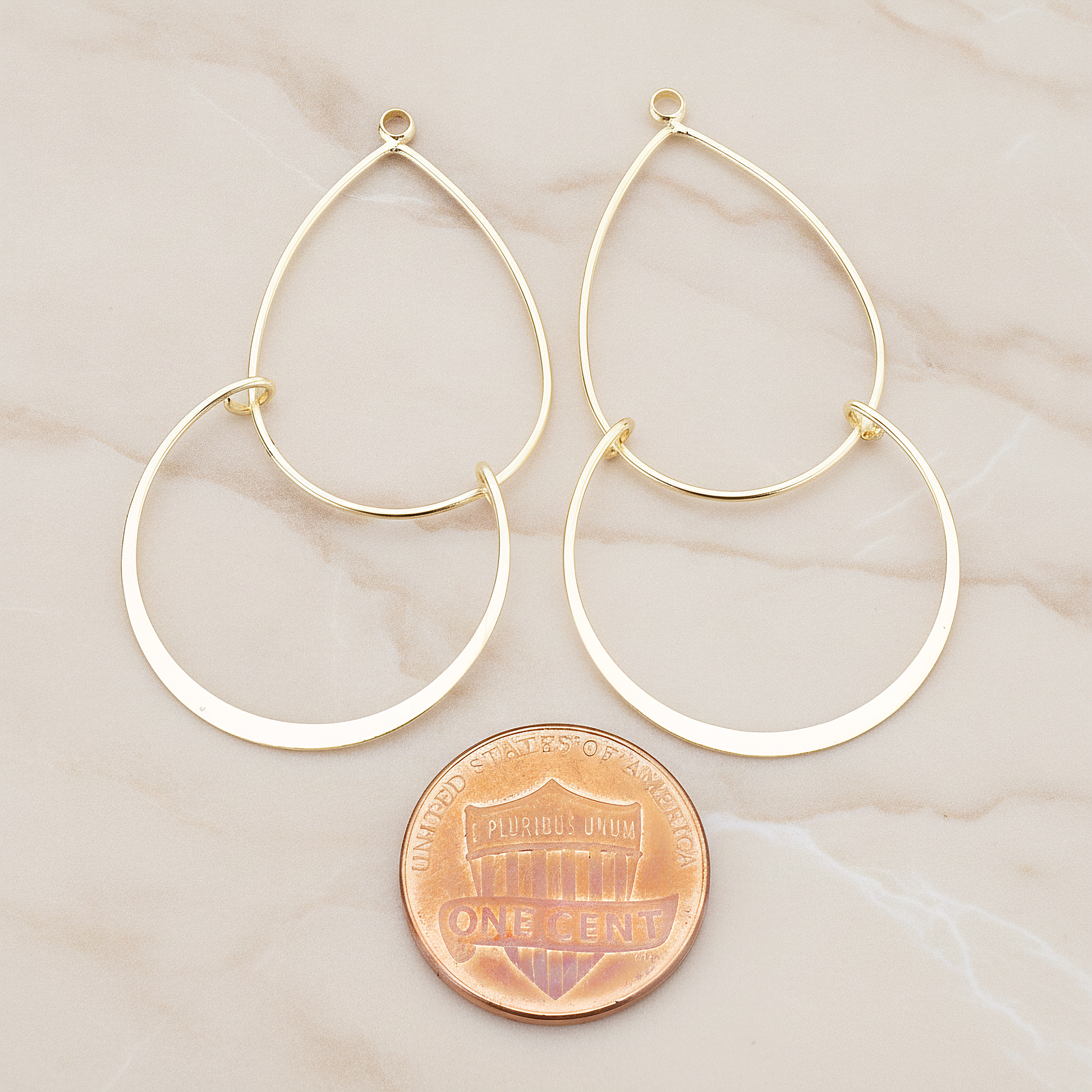Double Teardrop Linked Pendant, 2 Pc on warm marble background (PD.288)
