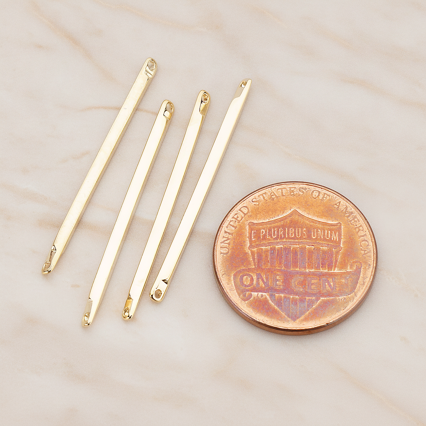 Simple Diamond Shape Double Hole Flat End Bar Connector Pendant, 6 Pc on warm marble background (PD.312)