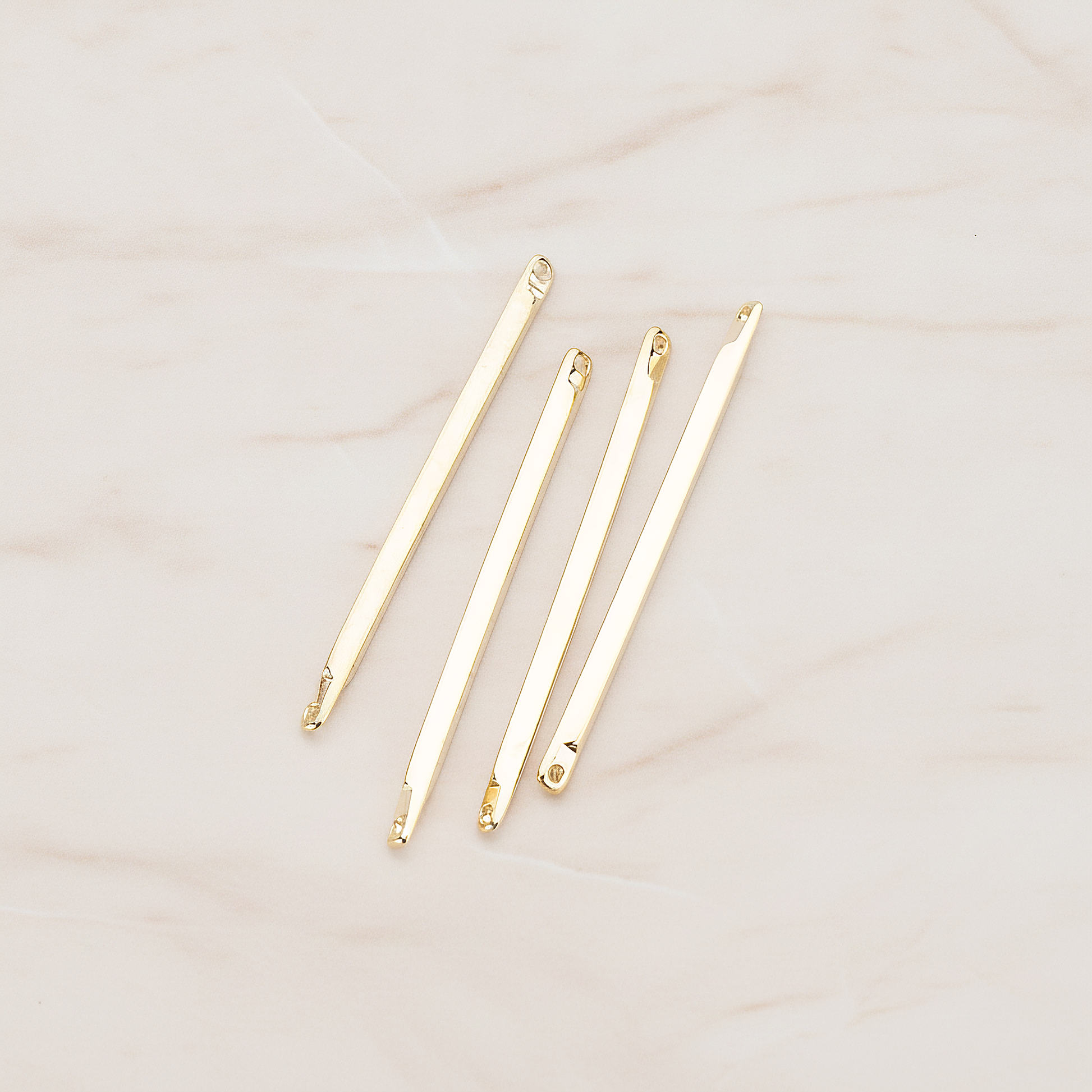 Simple Diamond Shape Double Hole Flat End Bar Connector Pendant, 6 Pc on warm marble background (PD.312)