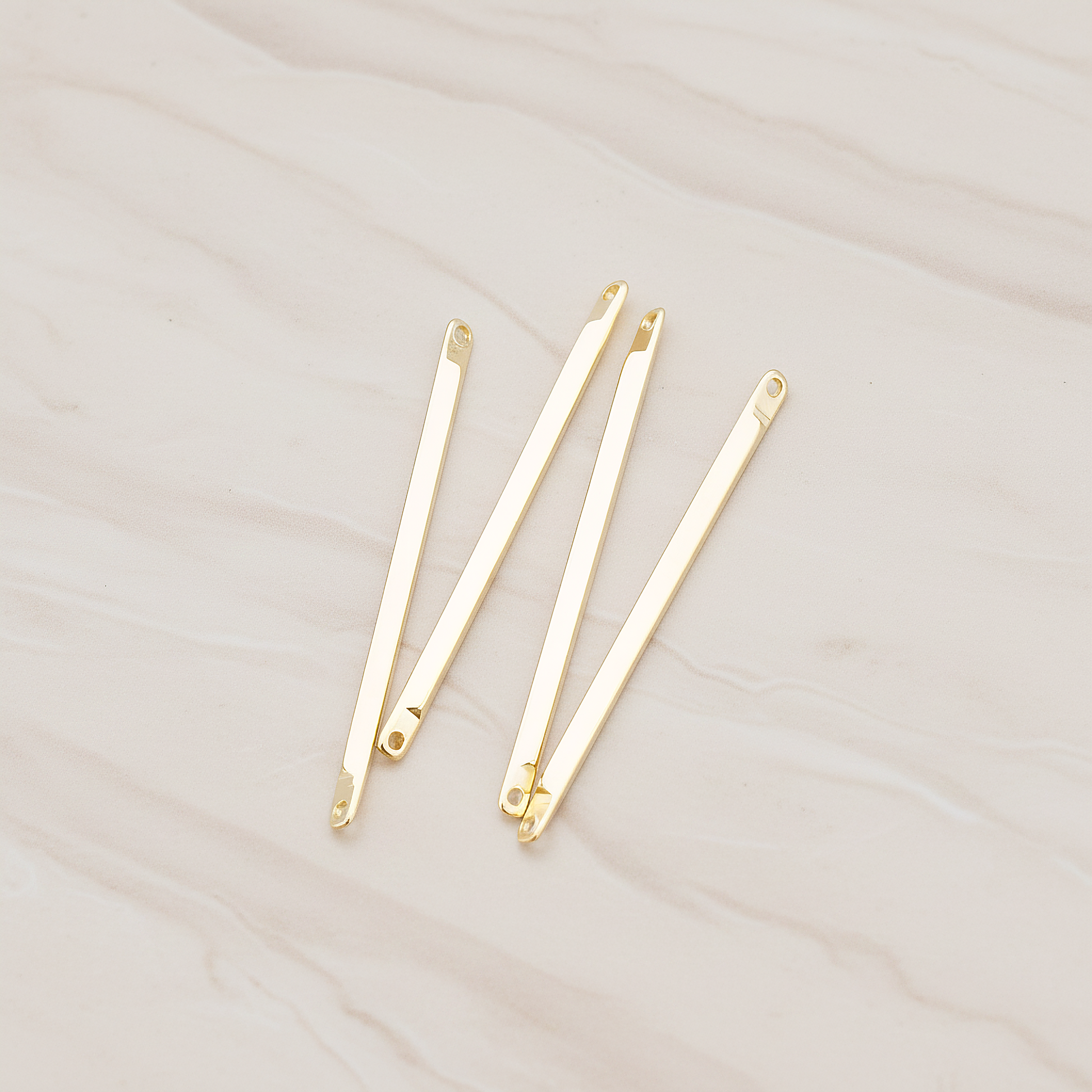 Simple Diamond Shape Double Hole Flat End Bar Connector Pendant, 6 Pc on warm marble background (PD.312)
