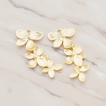 Double Layer Triple Flower Pendant, 2 Pc on warm marble background (PD.332)