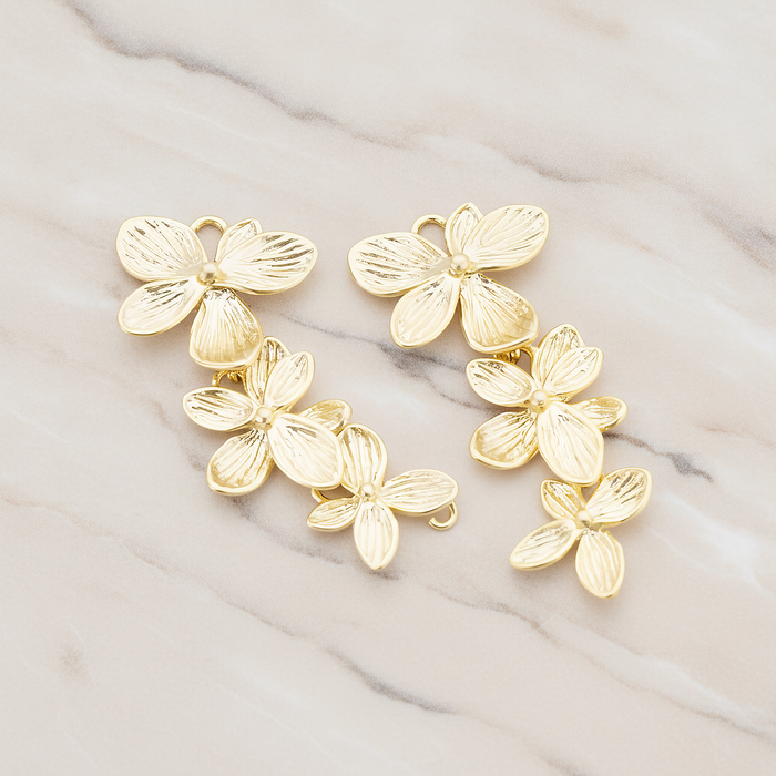 Double Layer Triple Flower Pendant, 2 Pc on warm marble background (PD.332)