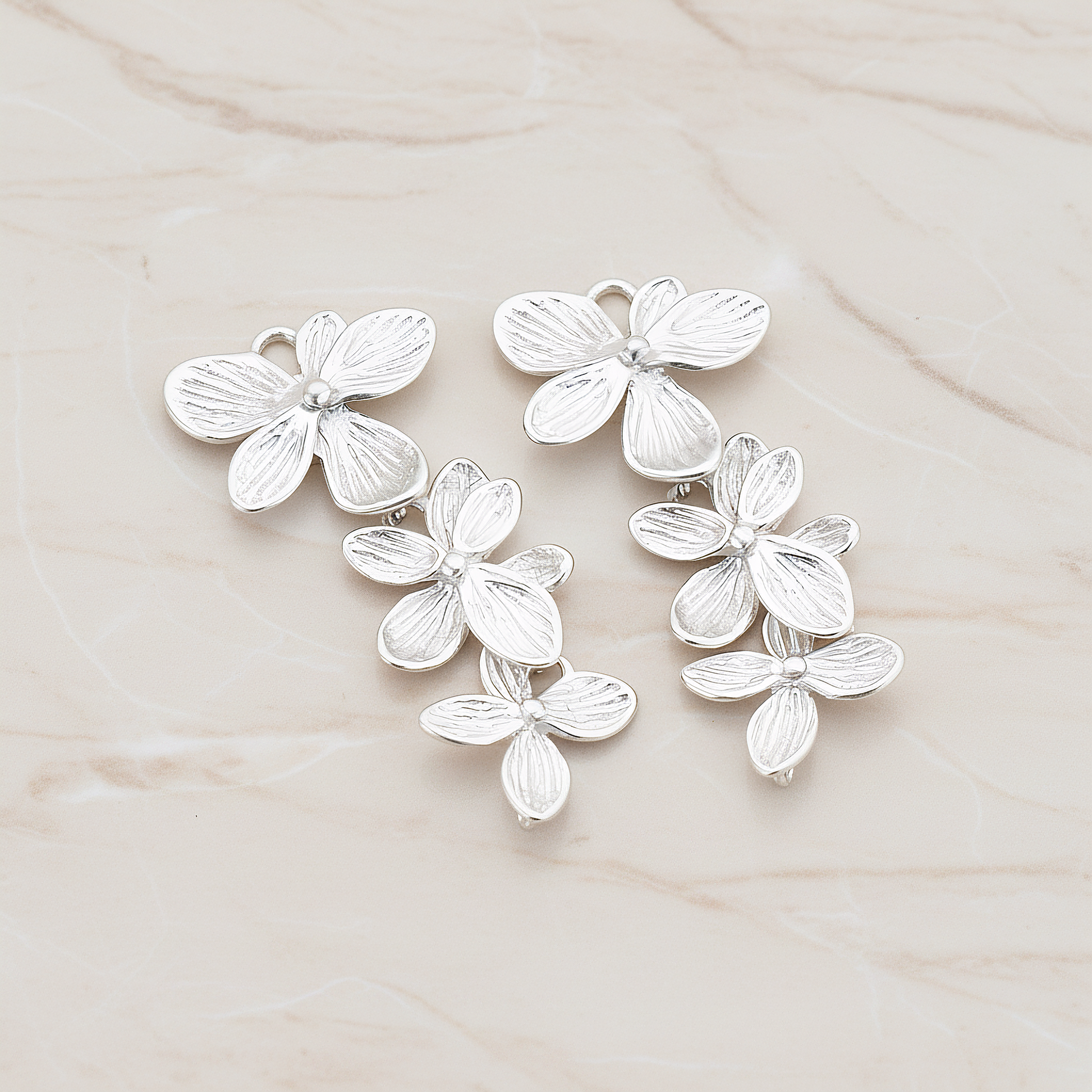 Double Layer Triple Flower Pendant, 2 Pc on warm marble background (PD.332)
