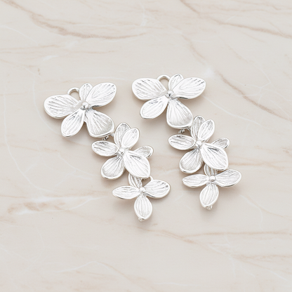 Double Layer Triple Flower Pendant, 2 Pc on warm marble background (PD.332)
