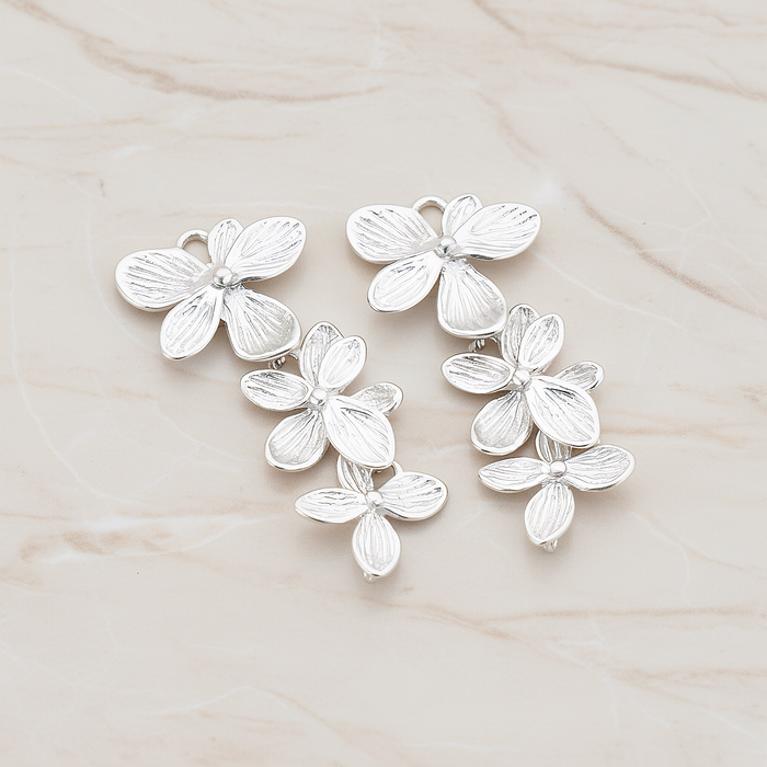 Double Layer Triple Flower Pendant, 2 Pc on warm marble background (PD.332)