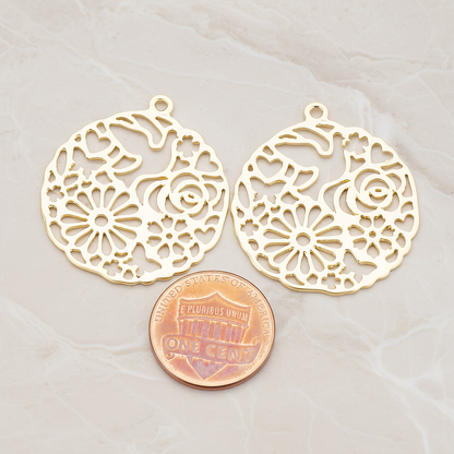 Daisy and Dove Round Pendant, 2 Pc on warm marble background (PD.340)