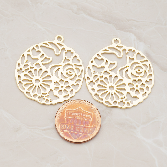 Daisy and Dove Round Pendant, 2 Pc on warm marble background (PD.340)