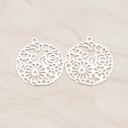 Daisy and Dove Round Pendant, 2 Pc on warm marble background (PD.340)