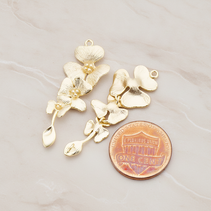 Triple Flower with Tail Pendant, 2 Pc on warm marble background (PD.377)