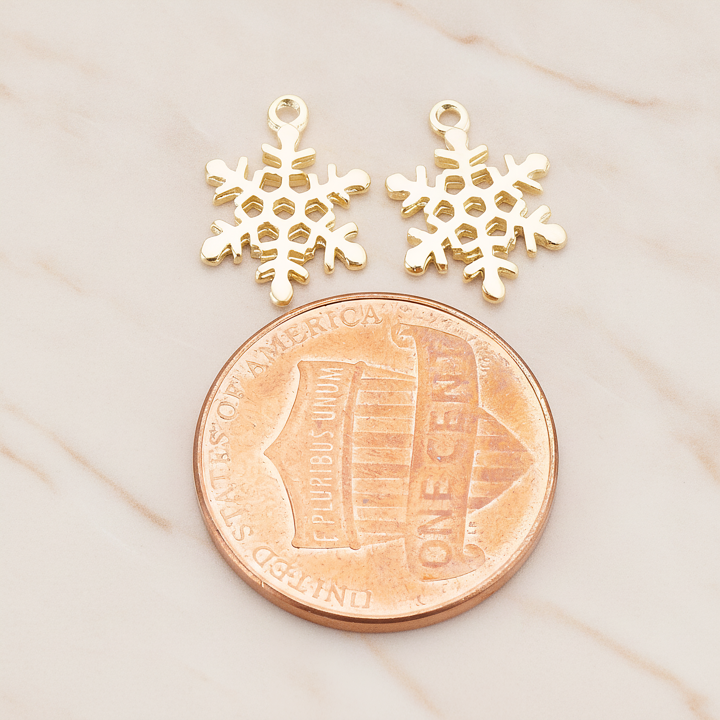 Small Snow Flake Pendant, 2 Pc on warm marble background (PD.379-01)