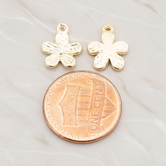 Five Petal Small Flower Pendant, 2Pc on warm marble background (PD.379-03)