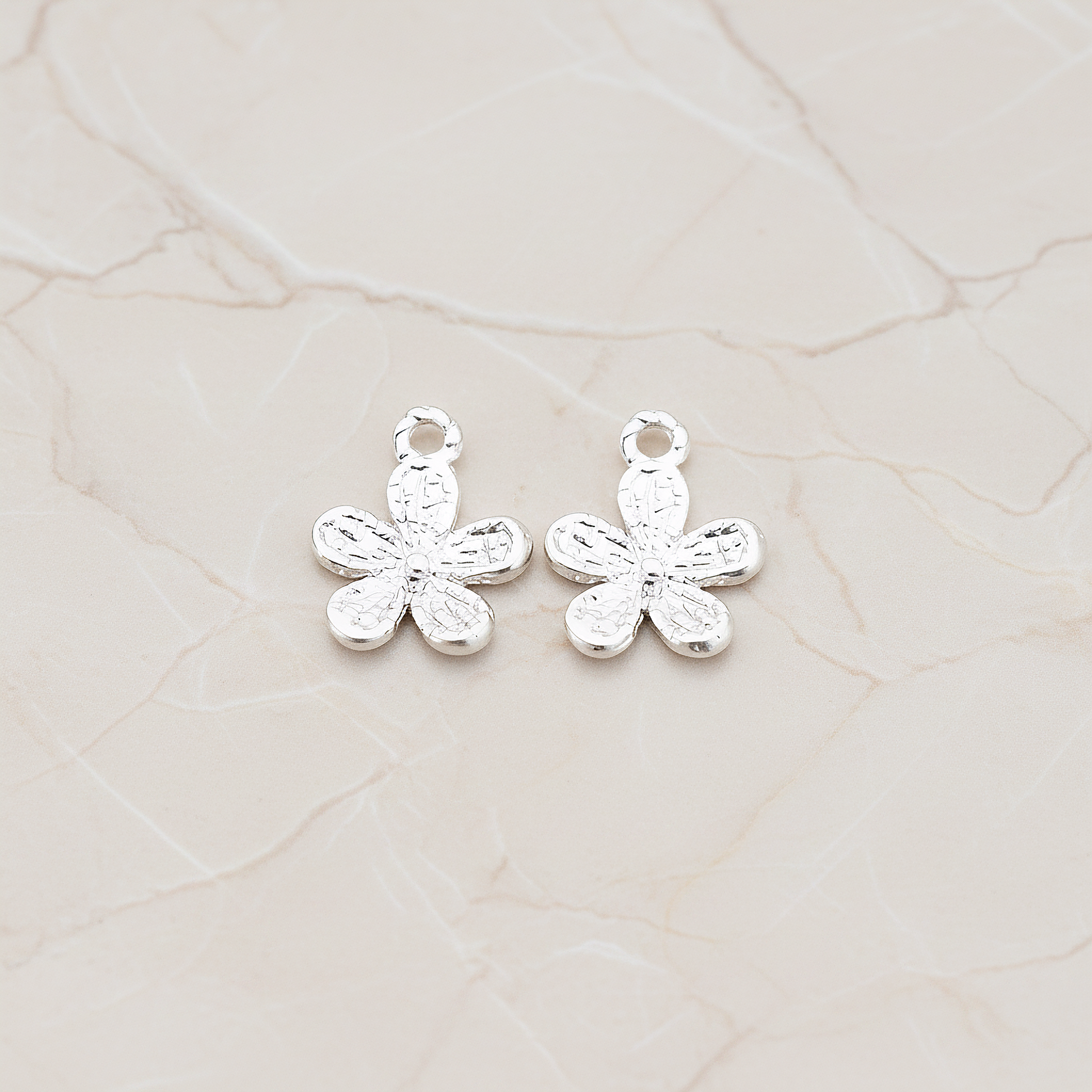 Five Petal Small Flower Pendant, 2Pc on warm marble background (PD.379-03)