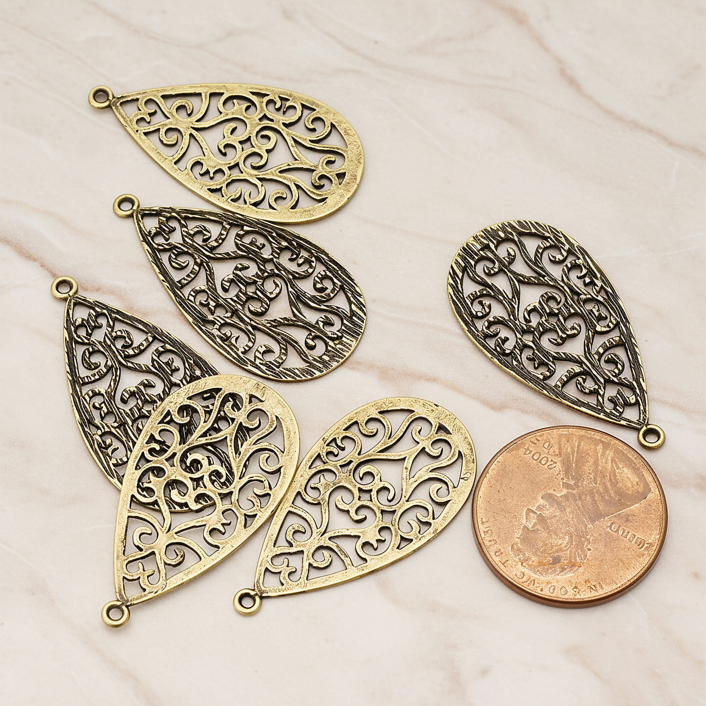 Oriental Teardrop Pendant, 2 Pc on warm marble background (PD.392)