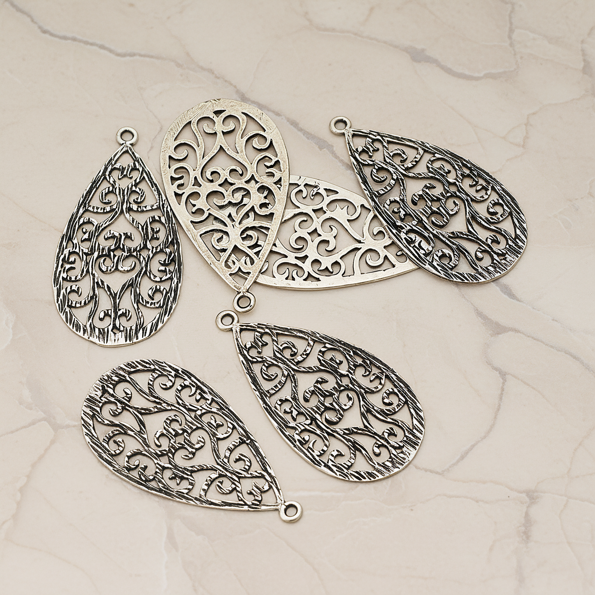Oriental Teardrop Pendant, 2 Pc on warm marble background (PD.392)