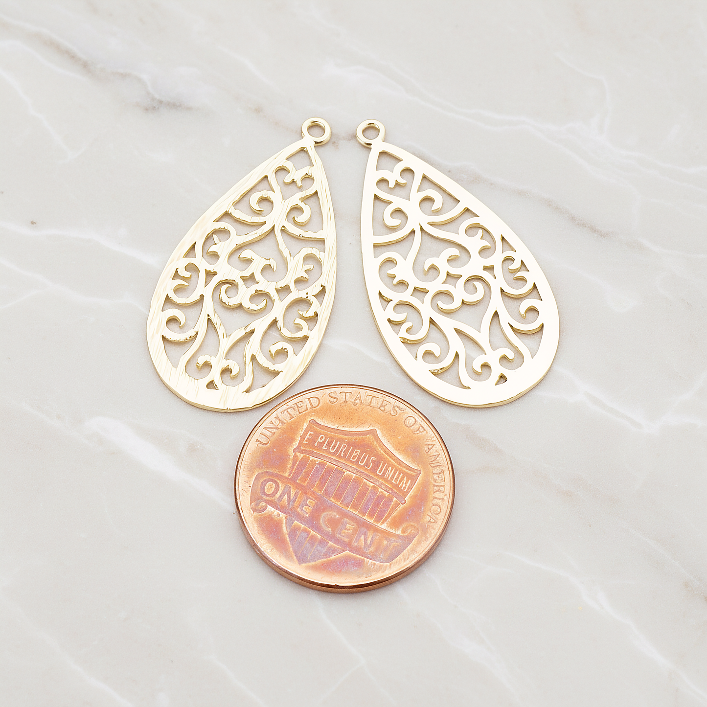 Oriental Teardrop Pendant, 2 Pc on warm marble background (PD.392)