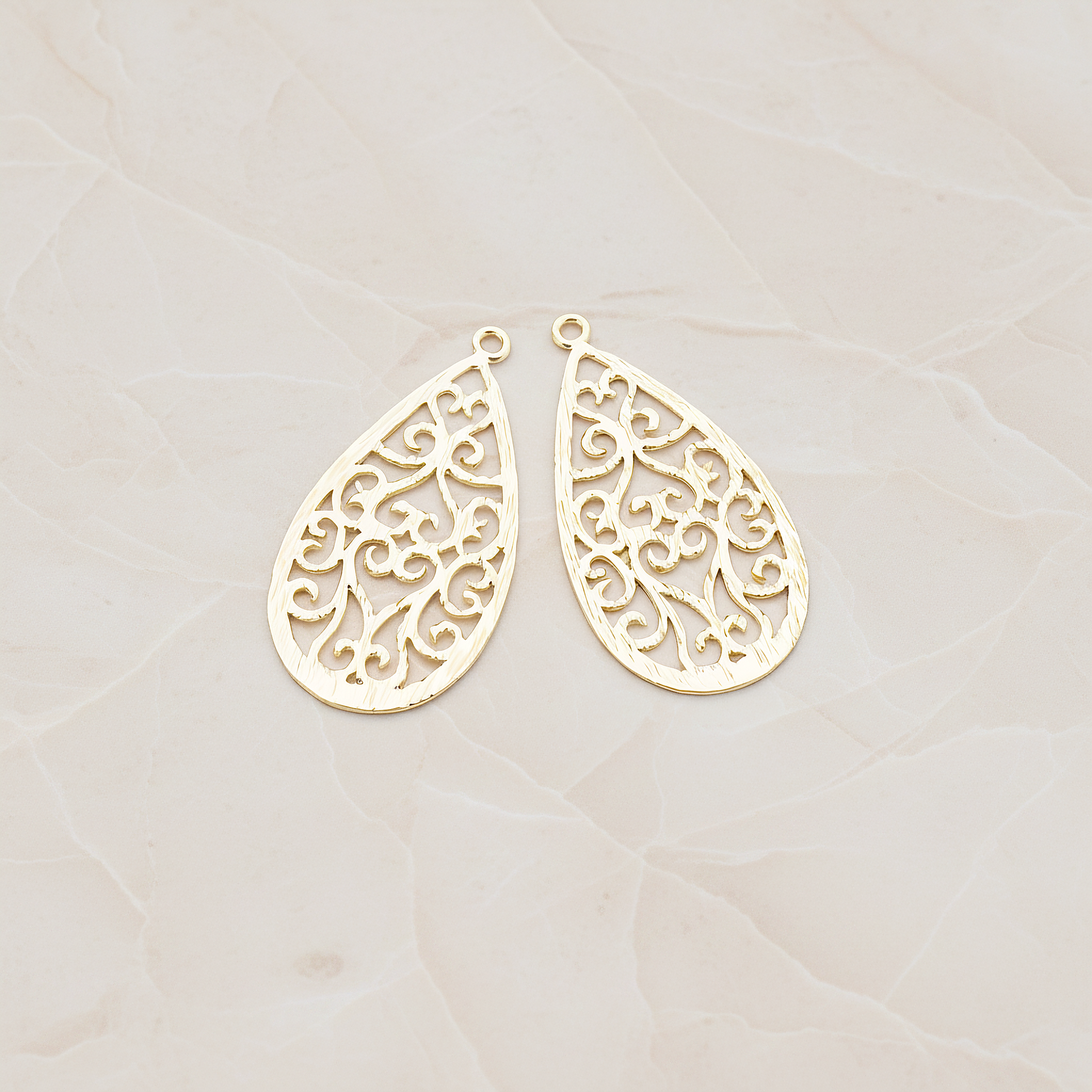 Oriental Teardrop Pendant, 2 Pc on warm marble background (PD.392)