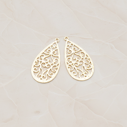 Oriental Teardrop Pendant, 2 Pc on warm marble background (PD.392)